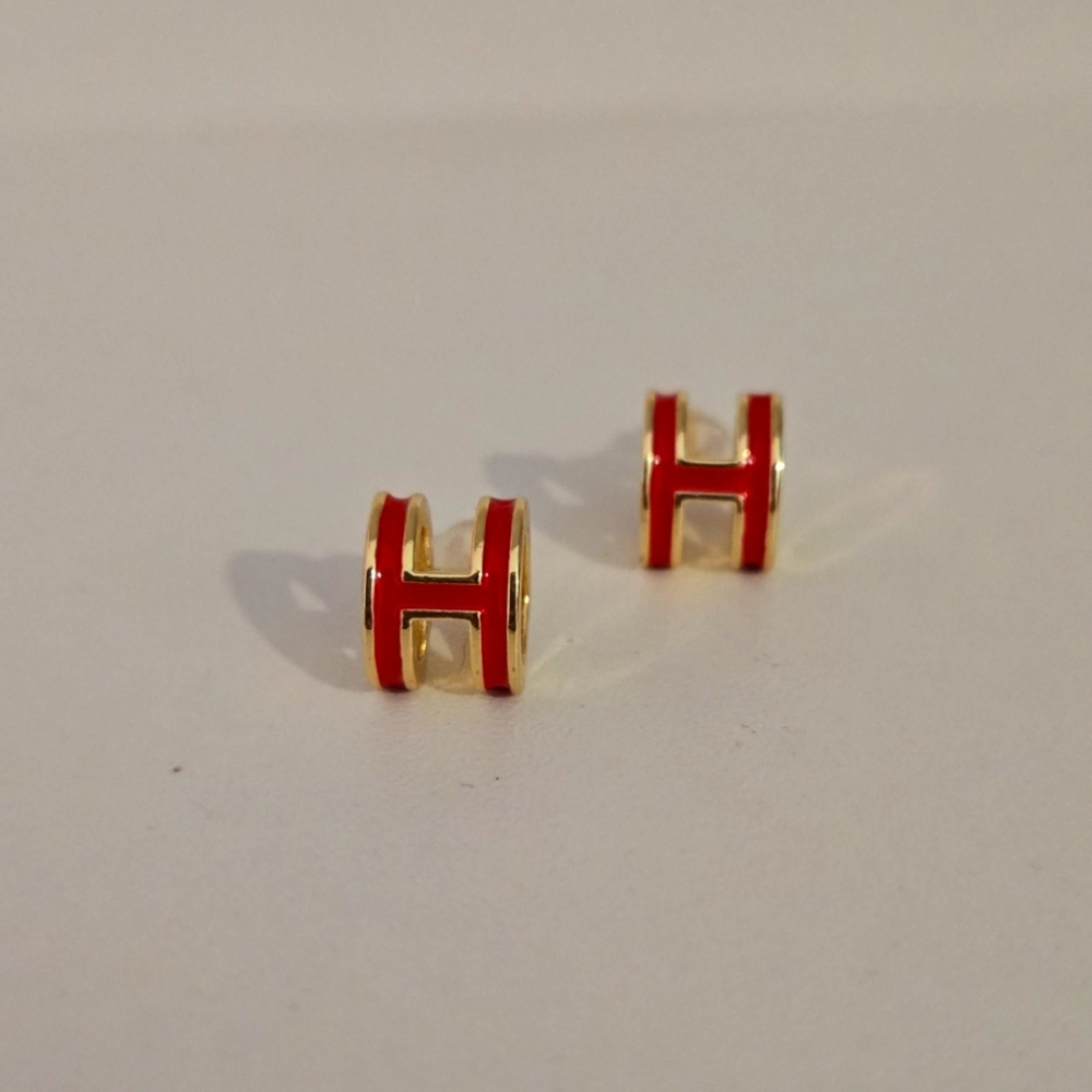 Red and Gold H Earrings